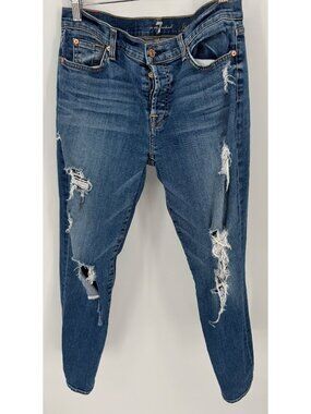 7 For All Mankind Womens Josefina Skinny Boyfriend Distressed Denim Jeans